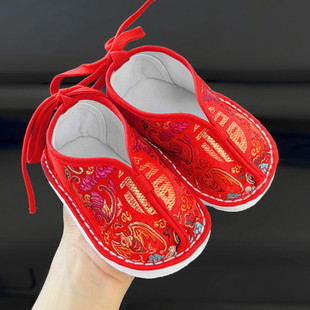 宝宝周岁抓周大红色福字千层底手工，布鞋婴儿学步鞋，节日传统中国风