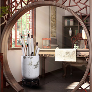 新中式陶瓷花瓶摆件客厅书画桶画缸手绘创意书房卷轴缸装饰品竹子