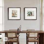 复古花卉北欧式小众餐厅，墙挂画美式静物装饰画，客厅玄关柜植物壁画
