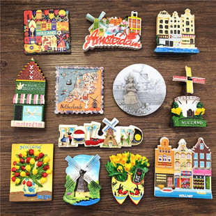 3个出口荷兰阿姆斯特丹，旅游纪念品装饰贴冰箱，磁性贴留言贴