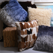 卷卷羊毛长毛抱枕 皮草獭兔毛沙发样板间 美式渐变色高档设计靠垫