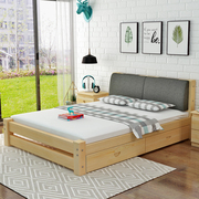 定制实木床1.8米双人床主卧榻榻米，酒店实木板出租屋带床垫家用卧