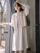 小个子秋装搭配一整套奶甜森系娃娃领桔梗法式连衣裙马甲两件套装