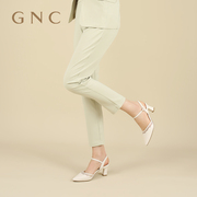 GNC网纱尖头凉鞋女夏羊皮白色高跟鞋通勤鞋一字扣配裙子单鞋