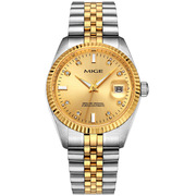 士手表时尚钢带夜光日历，手表瑞士24k金色全自动镂空机械表男