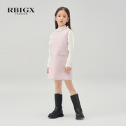 rbigx瑞比克童装冬季百搭甜美粉色，无袖淑女小香风连衣裙