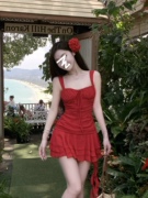 JsutQin明媚夏日夏季显白不规则短裙海边度假小红裙连衣裙女