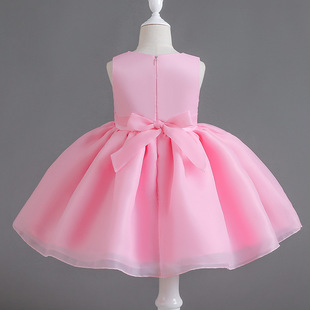 女童无袖礼服裙夏季短款公主裙小童花朵粉红色演出服六一儿童节