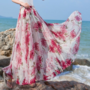 波西米亚雪纺旅游度假裙夏显瘦中长款飘逸大摆碎花仙女海边沙滩裙