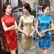 旗袍女中国风改良复古日常修身气质妈妈，装夏季显瘦遮肚旗袍裙