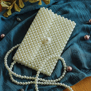 白色珍珠包包女手工编织斜挎包夏季ins复古网红手机包零钱包