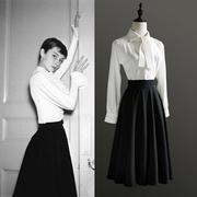 赫本50年代风格迷笛裙360度大摆伞裙黑色半身裙春夏季