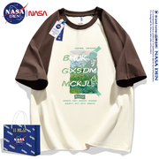 NASA联名短袖T恤男士插肩韩版宽松夏季五分袖潮流拼接衫时尚打底