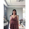 2023夏季流行法式桔梗，雪纺超仙蛋糕长，裙子吊带碎花连衣裙女装