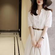 法式长款初恋白色蕾丝连衣裙女装2023夏季收腰镂空法式仙女超仙裙