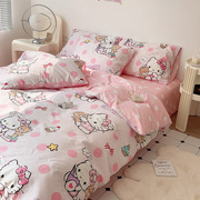 hellokitty猫儿童床上四件套纯棉女孩全棉卡通被套床单kt猫三件套