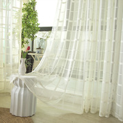 韩版白色条纹田园窗帘窗纱 现代简约百搭纱帘 透光客厅窗帘纱成品