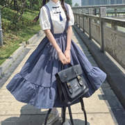日系学院风背带裙夏季2021复古少女感夏装甜美可爱学生连衣裙