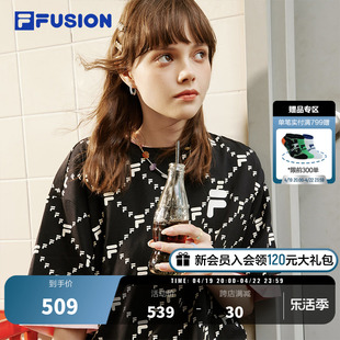 FILA FUSION斐乐女裙运动连衣裙女夏季休闲短袖老花宽松女装裙子