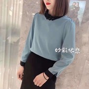 妙彩依恋衬衫女长袖2024春季装雪纺小众风上衣遮肚子洋气衬衣小衫