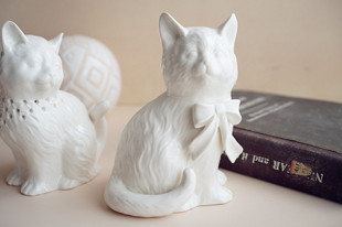 外贸欧式白色陶瓷猫咪摆件家居，样板房民宿ins装饰玄关桌面摆设