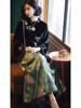 新中式复古独特别致金丝绒刺绣上衣酸醋缎面半身裙两件套装春秋季