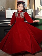 女童礼服高端新中式演出服十岁生日公主裙儿童主持人古筝表演红色