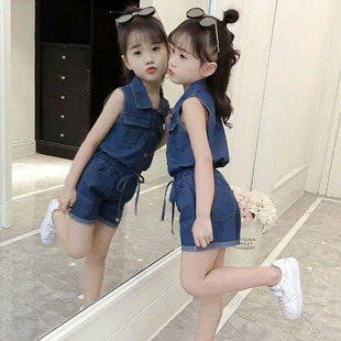 女童牛仔套装夏天2023韩版洋气儿童装，时尚牛仔短裤两件套潮薄