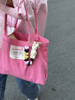 阿宝-自制ins可爱粉色，小手提包买菜购物环保袋手拎春游百搭帆布包