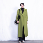 超长款风衣外套女装韩版绿色高个子(高个子)小众，宽松大码及踝西装大衣