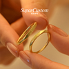 supercustom超定婚戒情侣对戒18k金戒指，定制刻字指纹素圈指环烙印