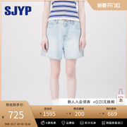 sjyp韩国潮牌牛仔，短裤女夏季浅蓝色夏季阔腿短裤女