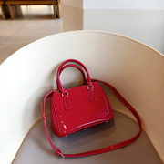 欧美高级时尚漆皮红色结婚包包，女2024夏季斜跨手提包真皮杀手包