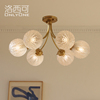 洛西可美式轻奢卧室吸顶灯现代法式客厅餐厅全铜玻璃球罩吊灯