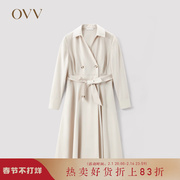 OVV春夏女装桑蚕丝羊毛混纺双排扣通勤系带款风衣外套