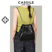 cassile卡思乐双肩，包女2023头层牛皮菱格链条通勤大容量背包