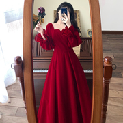 2021秋冬大码女装金丝绒红色连衣裙，打底敬酒服订婚回门礼服裙