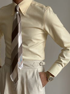 意式扣领白色衬衫男士长袖春夏，商务正装修身职业，商务微弹纯色衬衣