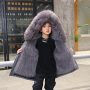 儿童派克服男童2021冬季女童仿皮草外套中大童内胆可拆卸加厚洋气