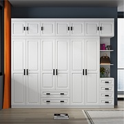 欧式白色大小衣柜组合装现代简约经济型，家用卧室实木成品收纳柜子