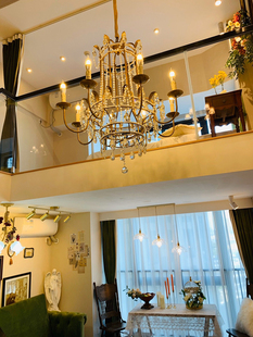 美式loft复式楼大吊灯别墅复古长客厅水晶灯法式蜡烛餐厅楼梯灯具