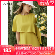 Amii2024夏季设计感连衣裙女不规则披肩斗篷高级质感雪纺裙子