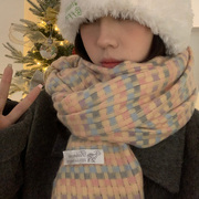 彩色格子围巾冬季学生韩版高级感百搭保暖加厚围脖2022披肩潮
