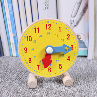 认识时间钟表木质时钟幼儿园大班数学区蒙氏益智类玩教具区角材料