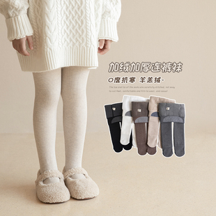 女童连裤袜秋冬季加绒加厚儿童打底裤外穿纯色，中大童一体绒打底袜
