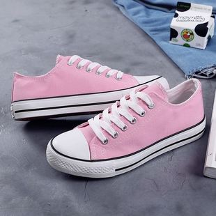 帆布鞋女韩版常青彩色帆布鞋平底女学生单鞋糖果色粉色布鞋