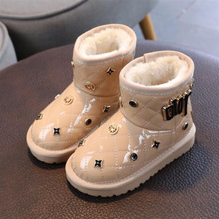 铆钉儿童雪地靴加厚保暖女童冬季棉靴低筒短靴，防水男童鞋子宝宝软