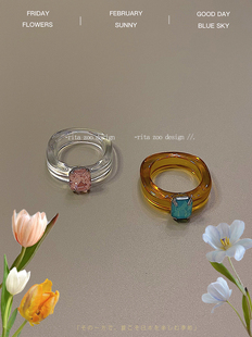 ritazoo马蒂斯琉璃质感果冻，透明设计感彩钻戒指指环