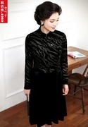 时尚韩国中老年丝绒连衣裙，气质妈妈装黑色，修身中裙婚宴装