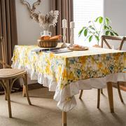 伊缦琪韵桌布黄色花朵印花荷叶边田园风格餐桌家用长方形直供